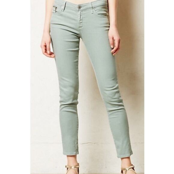 Adriano Goldschmied Stevie Ankle Zip Stretchy Jeans Sz 31R in Pale Sage Green - Picture 1 of 8